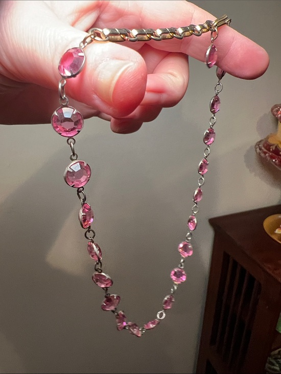 Antique Jewelry - Antique Art Deco Pink Riviere Faceted Paste Glass Open Back Gem Choker Necklace
